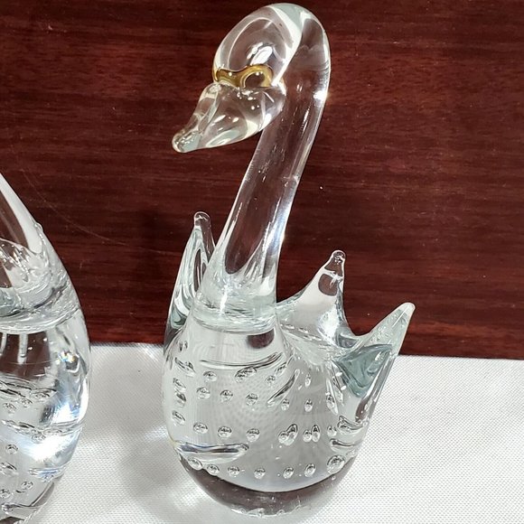 2 Controlled Bubble Art Glass Swan Paperweight Figurine 4.5" crystal bird Flaw - Picture 6 of 12